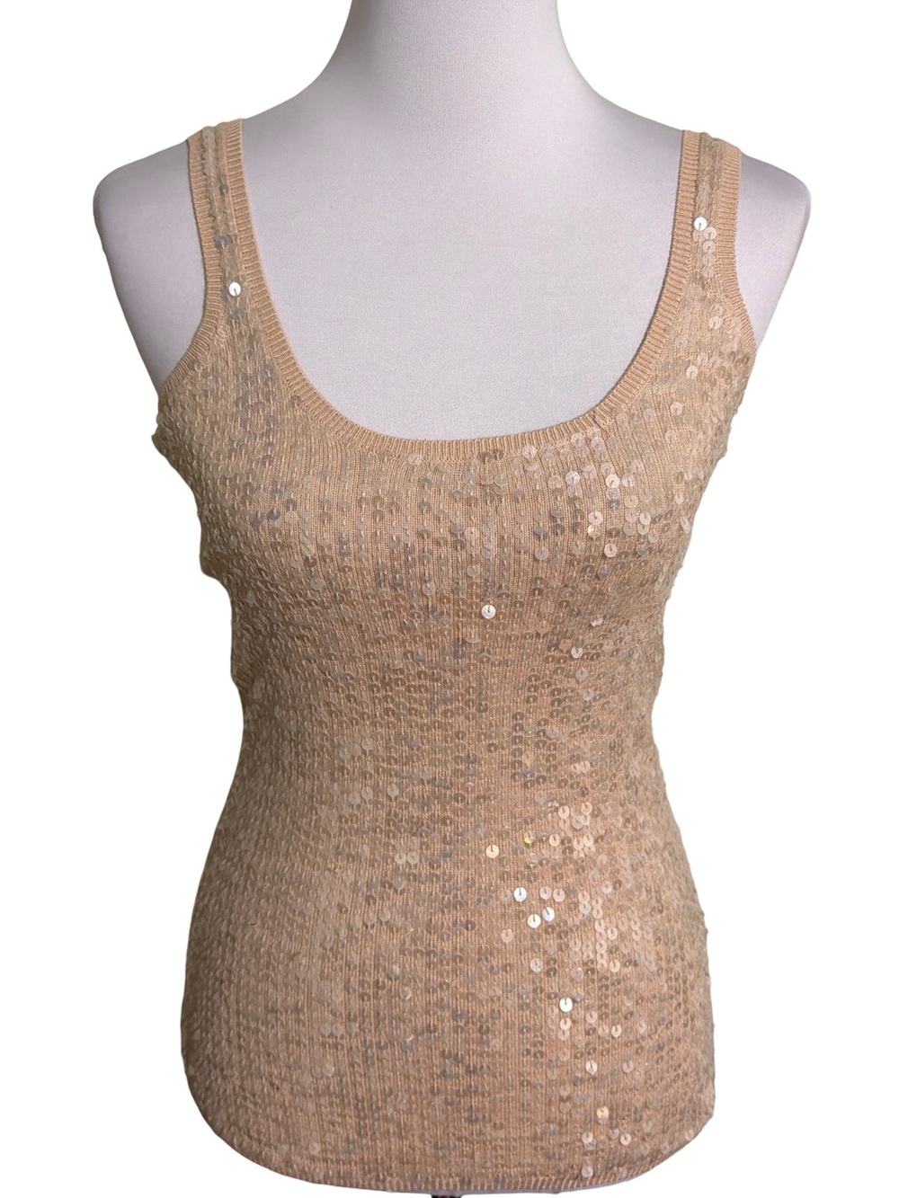 bebe Silk Beige Sequin Tank Top